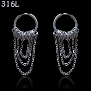 Créoles Huggie 16 mm à Triple Chaîne & Anneaux Mobiles