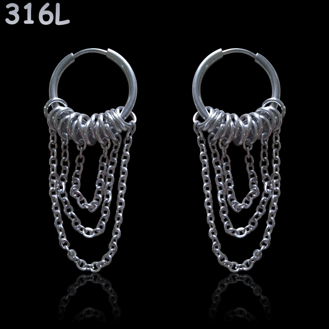 Créoles Huggie 16 mm à Triple Chaîne & Anneaux Mobiles