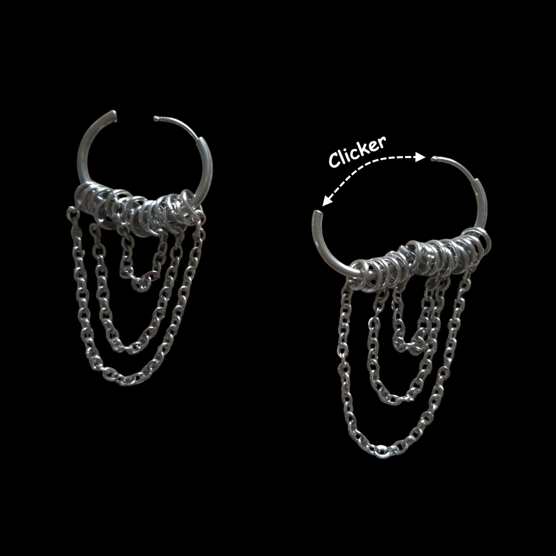 Créoles Huggie 16 mm à Triple Chaîne & Anneaux Mobiles – Image 5