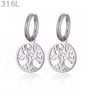 Créoles Pendantes Arbre de Vie en Acier 316L