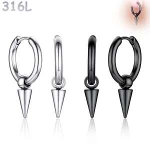 Créoles Punk Perle & Pointe Conique Acier 316L