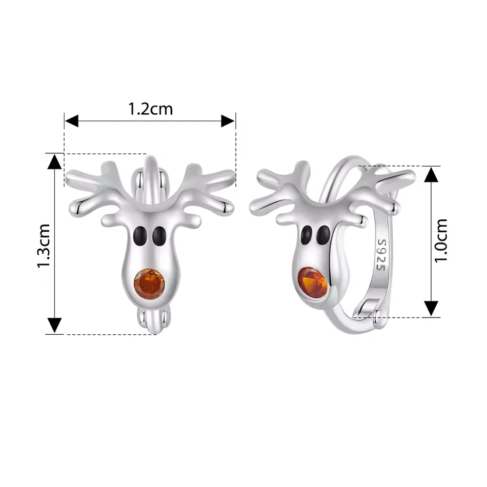 Créoles Renne en Argent 925 avec Nez Rouge en Zircon – Image 3
