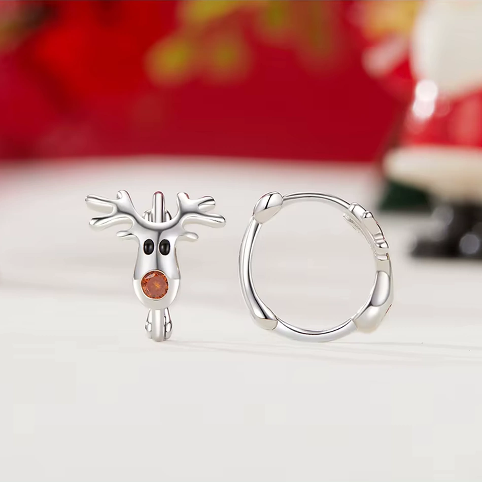 Créoles Renne en Argent 925 avec Nez Rouge en Zircon – Image 4