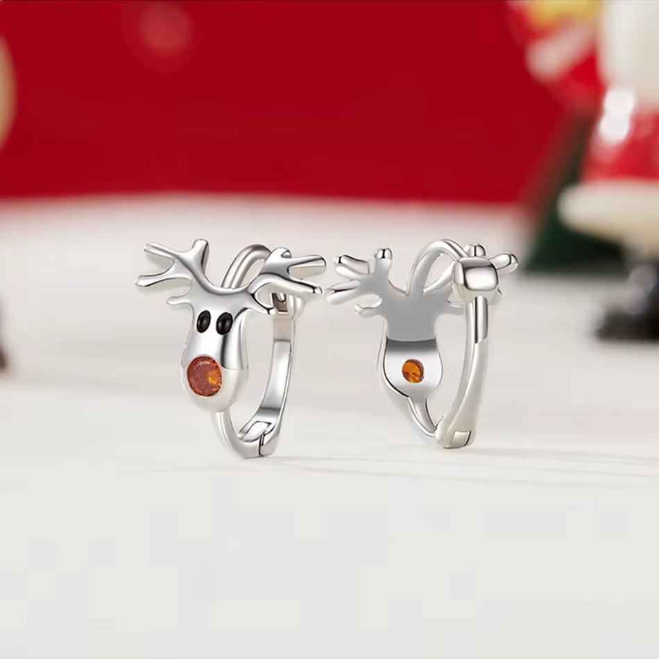 Créoles Renne en Argent 925 avec Nez Rouge en Zircon – Image 5