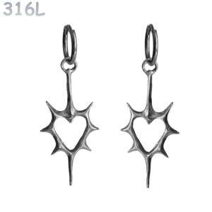 Créoles à Cœur Épineux Suspendu en Acier 316L