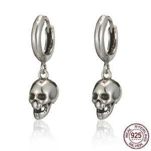 Créoles à Tête de Mort Suspendue en Argent 925