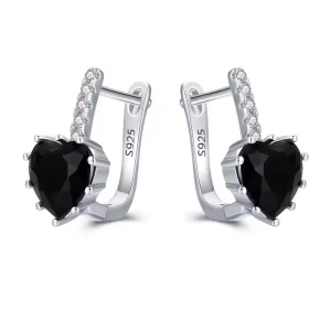 Créoles en U Argent 925 avec Cœur Noir Zirconium