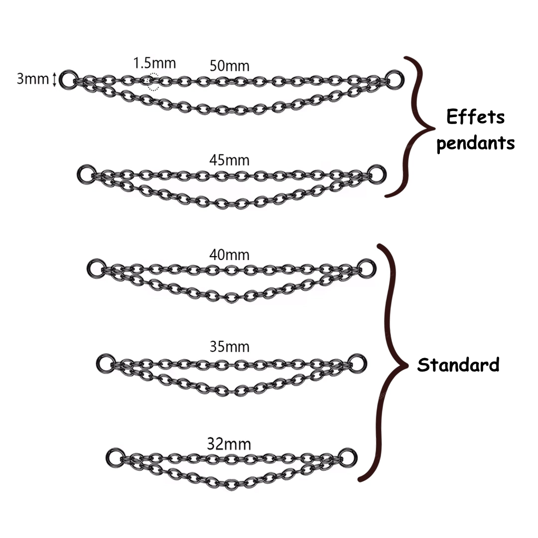 Double Chaîne Connecteur de Piercing Acier 316L 32-50 mm – Image 6