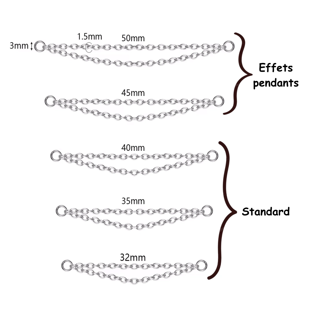 Double Chaîne Connecteur de Piercing Acier 316L 32-50 mm – Image 5