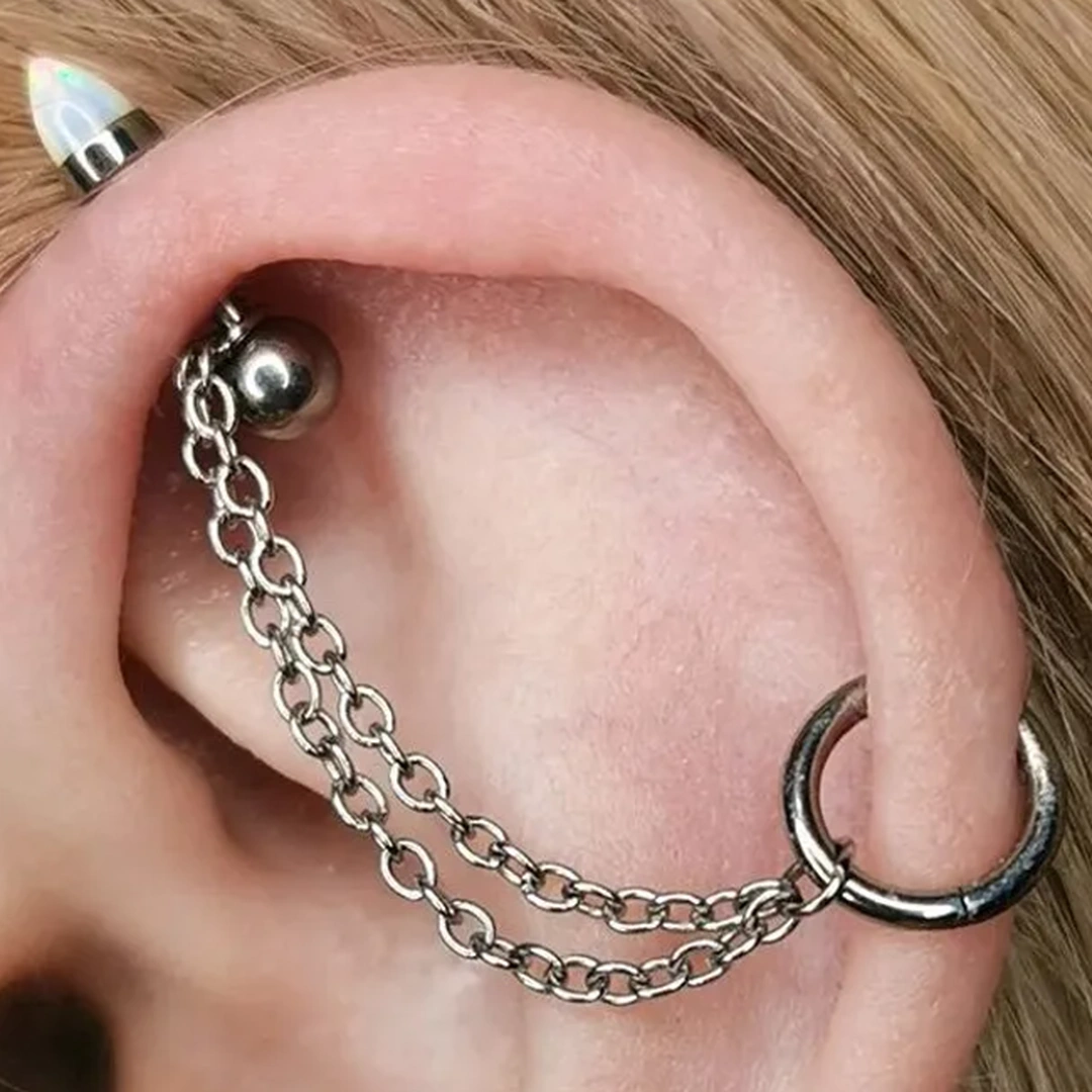 Double Chaîne Connecteur de Piercing Acier 316L 32-50 mm – Image 4