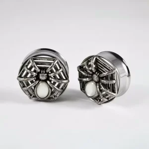 Écarteur Tunnel Araignée Sertie d’une Opale en Acier Chirurgical