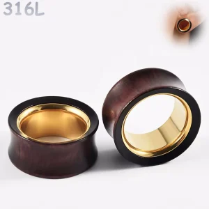 Écarteur Tunnel Oreille Bois de Santal & Acier Doré 8-25 mm