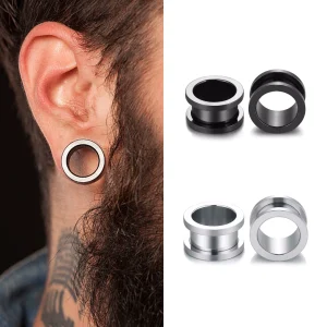 Écarteur Tunnel en Acier Chirurgical à Bague de Fixation Coulissante et Bordure Large