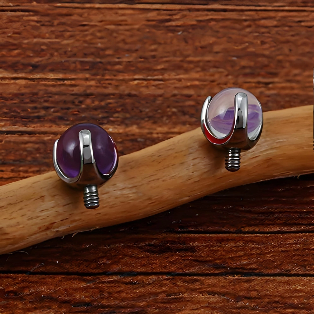 Embout Piercing en Titane avec Pierre d’Opalite Sertie par 3 Griffes – Image 2