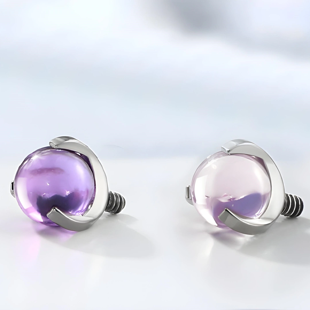 Embout Piercing en Titane avec Pierre d’Opalite Sertie par 3 Griffes – Image 3