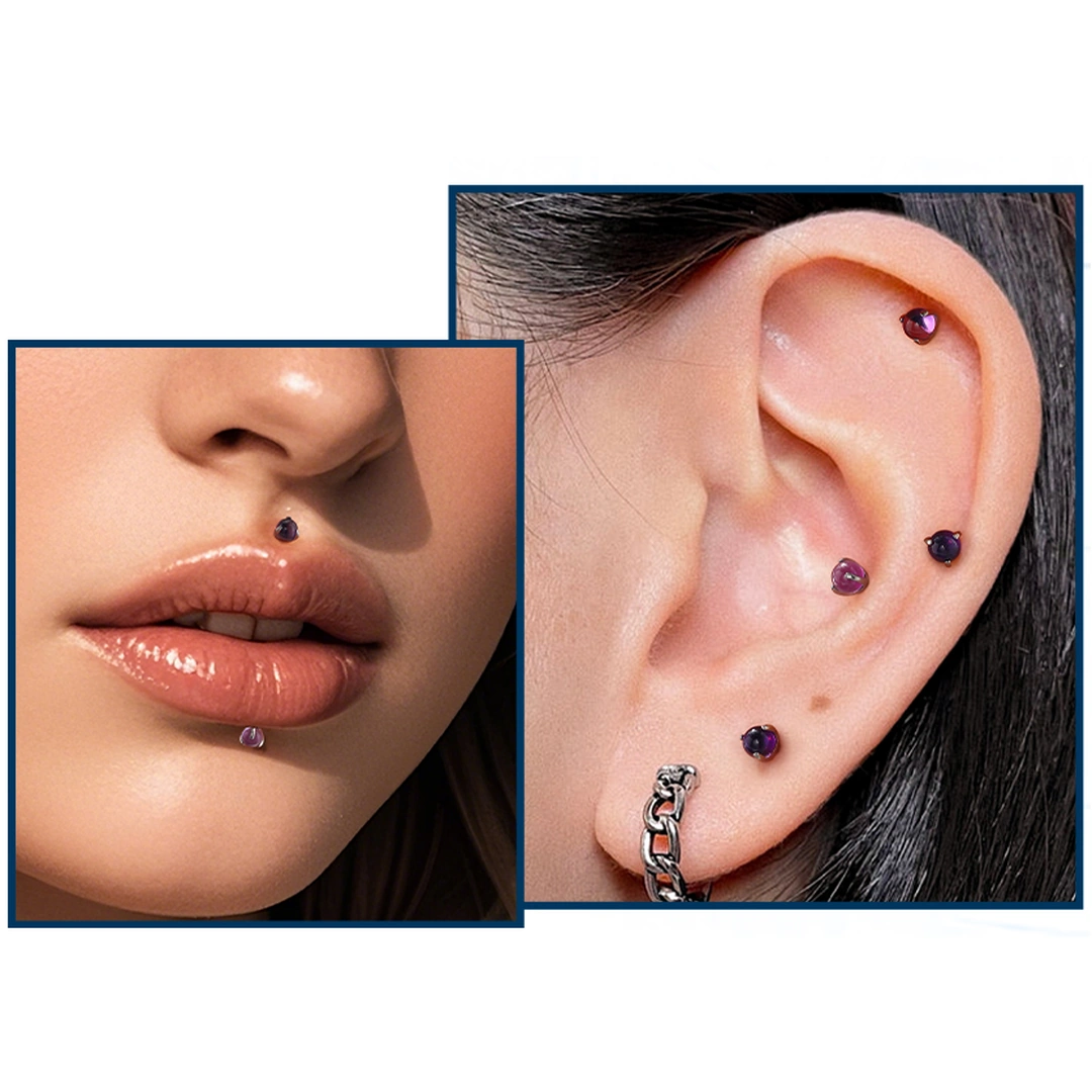 Embout Piercing en Titane avec Pierre d’Opalite Sertie par 3 Griffes – Image 4