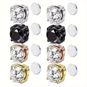 Faux Piercing Aimanté Oreille Zircon – 4 Couleurs, 2 Tailles