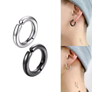 Faux Piercing Anneau Clip Oreille en Acier Inoxydable