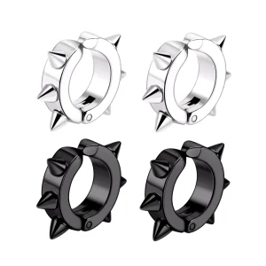 Faux Piercing Clip Oreille en Acier Inoxydable Orné de Spikes