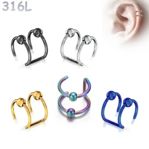 Faux Piercing Double Anneau avec Billes en Acier 316L