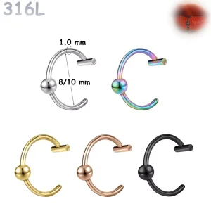 Faux Piercing Lèvre Anneau Perlé 8-10 mm en Acier 316L