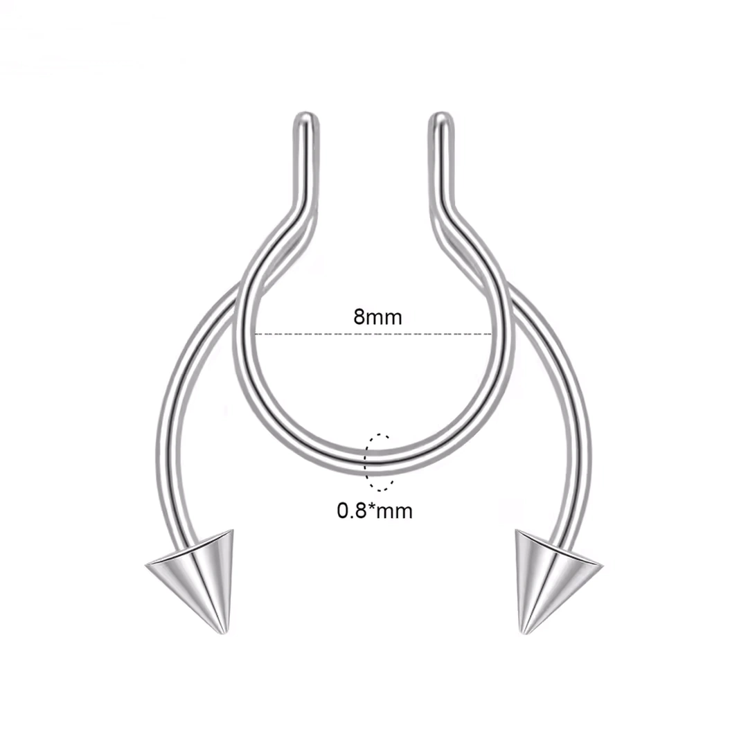 Faux Piercing Nez Septum en Acier Noir ou Clair à Spikes – Image 4