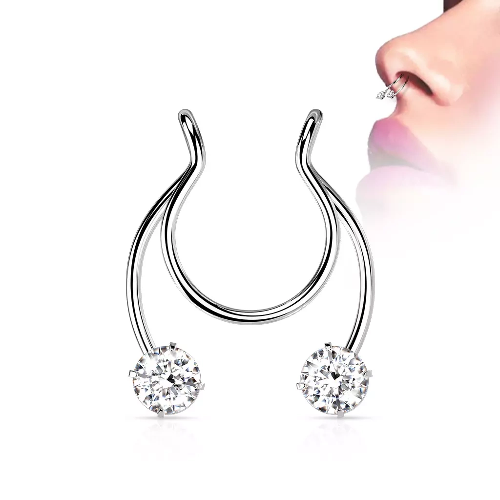 Faux Piercing Nez Septum en Acier Noir ou Clair à Strass – Image 5