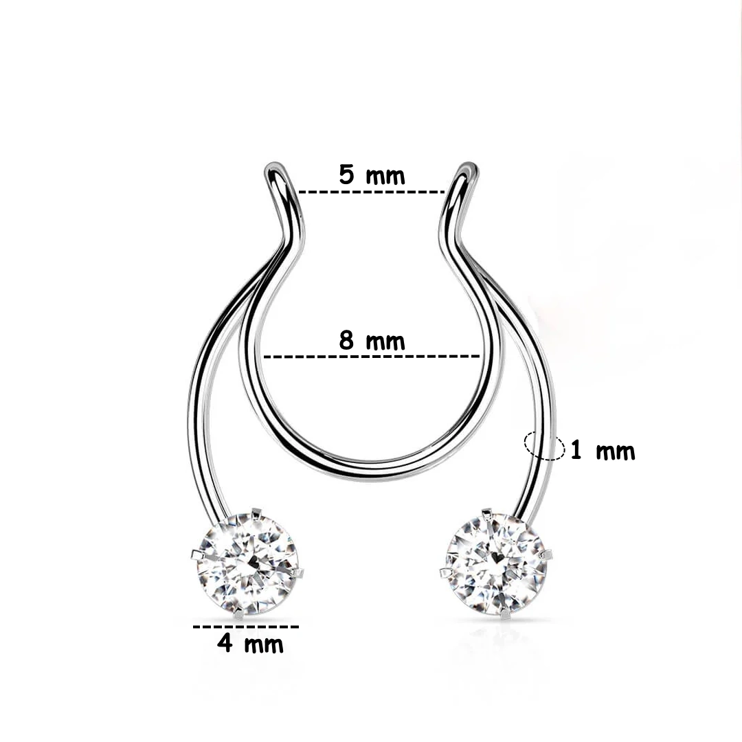 Faux Piercing Nez Septum en Acier Noir ou Clair à Strass – Image 6