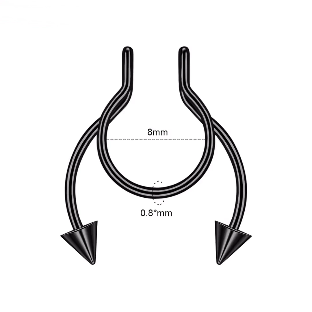 Faux Piercing Nez Septum en Acier Noir ou Clair à Spikes – Image 3
