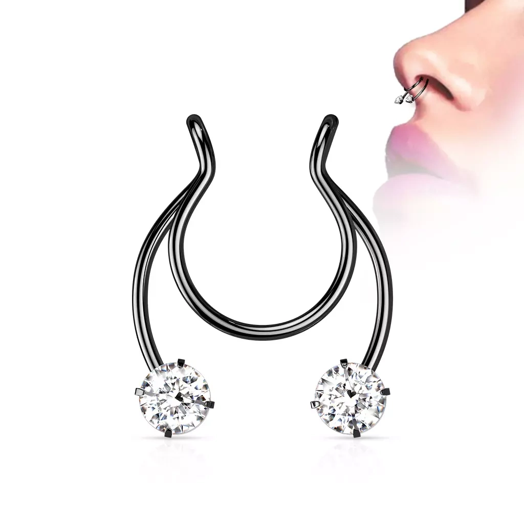Faux Piercing Nez Septum en Acier Noir ou Clair à Strass – Image 4