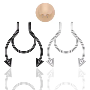 Faux Piercing Nez Septum en Acier Noir ou Clair à Spikes