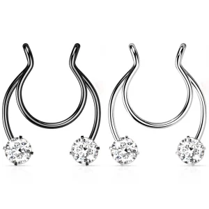 Faux Piercing Nez Septum en Acier Noir ou Clair à Strass