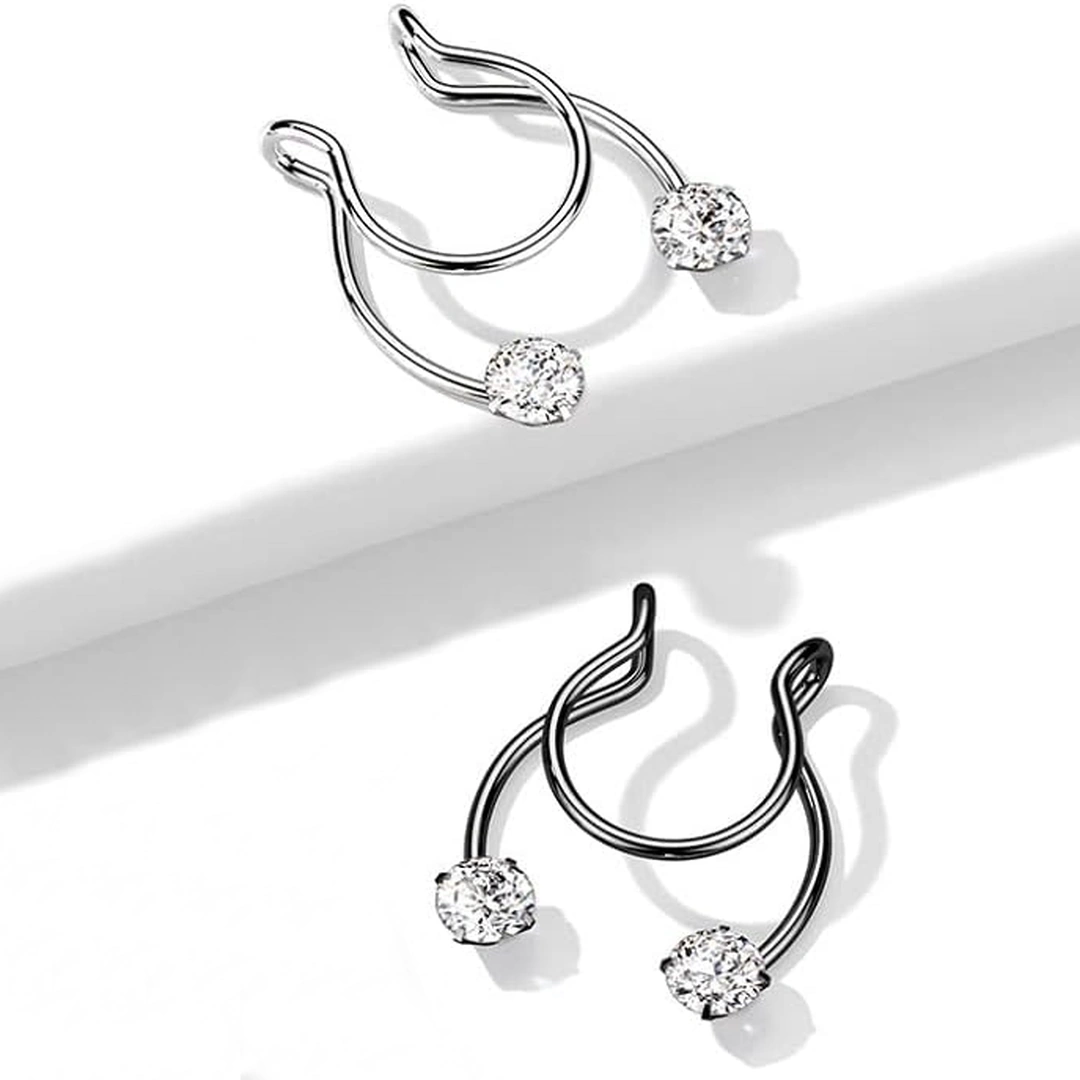 Faux Piercing Nez Septum en Acier Noir ou Clair à Strass – Image 3