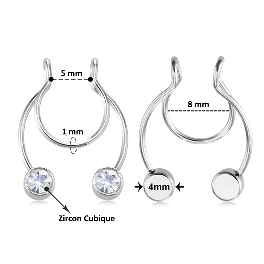 Faux Piercing Septum à Zircons Noirs ou Blancs, Serti Clos – Image 7