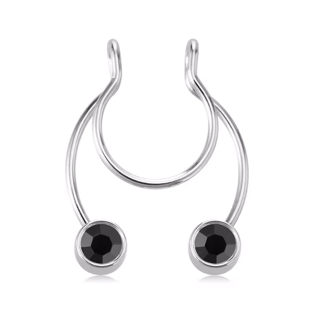 Faux Piercing Septum à Zircons Noirs ou Blancs, Serti Clos – Image 3