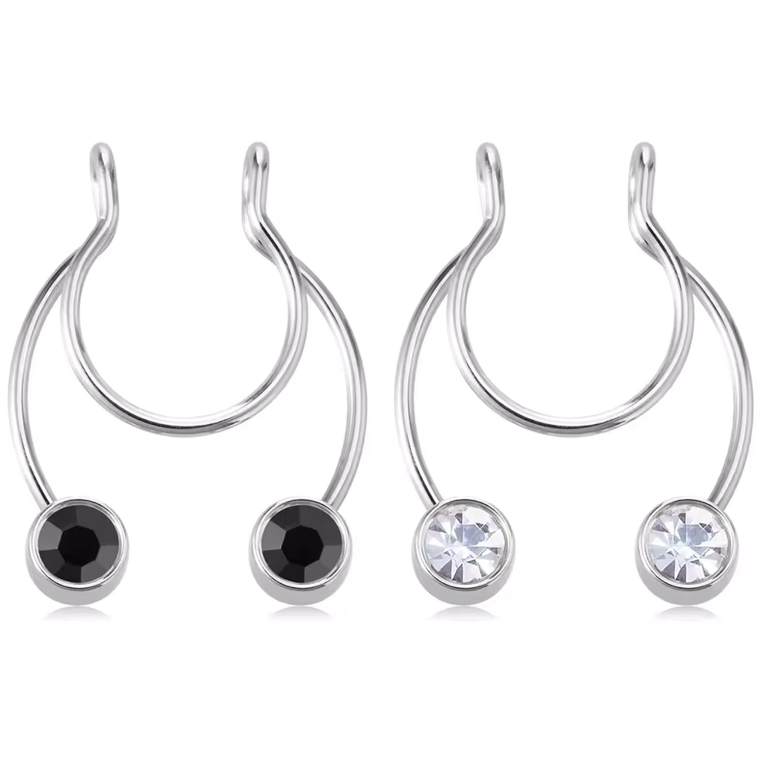 Faux Piercing Septum à Zircons Noirs ou Blancs, Serti Clos