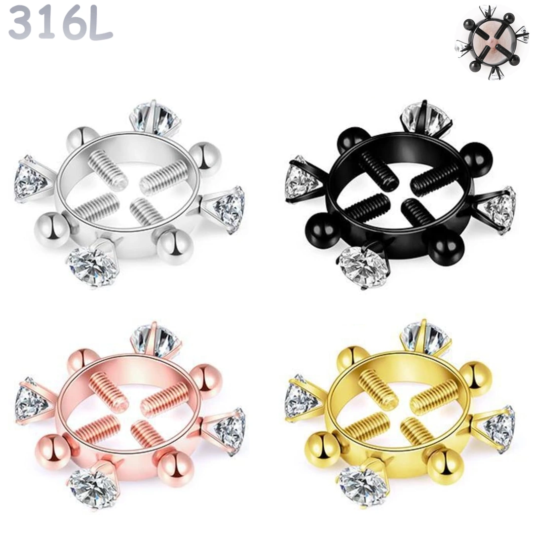 Faux Piercing Téton Anneau Scintillant à Vis de Serrage