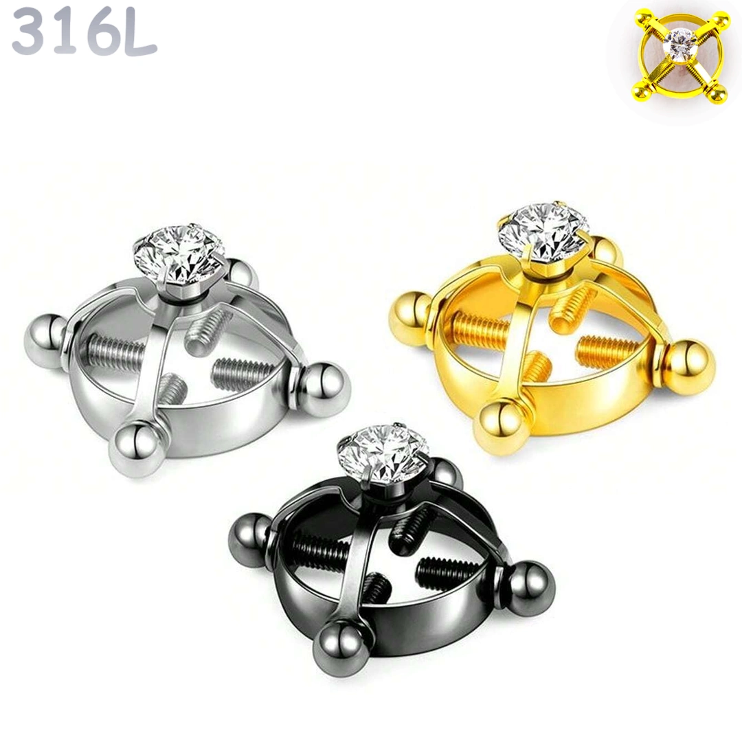 Faux Piercing Téton à Vis de Serrage Sublimé par un Zircon