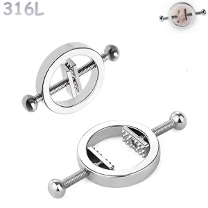 Faux Piercing Téton à Vis de Serrage et Micro-Dents