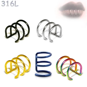 Faux Piercing Triple Anneau Lèvre & Cartilage en Acier 316L