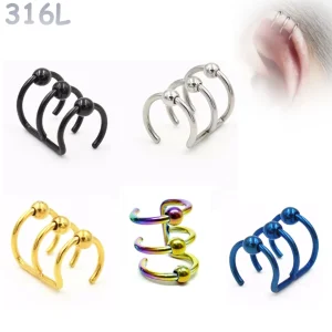 Faux Piercing Triple Anneau avec Billes en Acier 316L