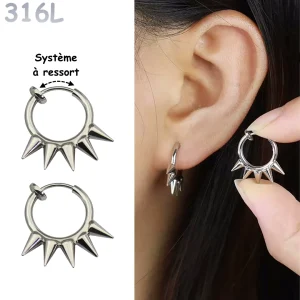 Faux Piercing Anneau à Pointes Acier 316L – 10 mm (paire)