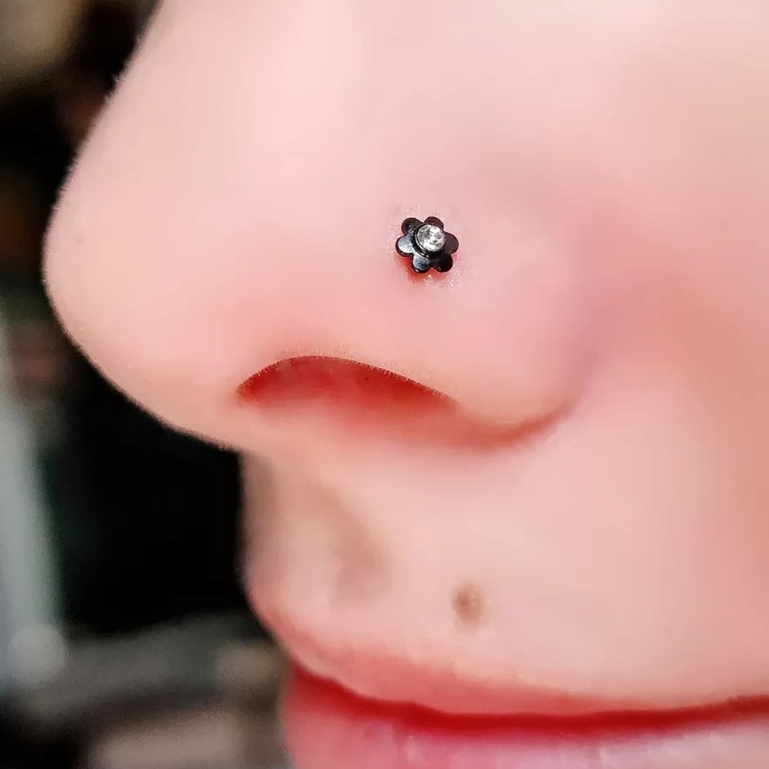 Piercing Nez Stud Courbé à Fleur 6 Pétales Sertie Zircon – Image 3