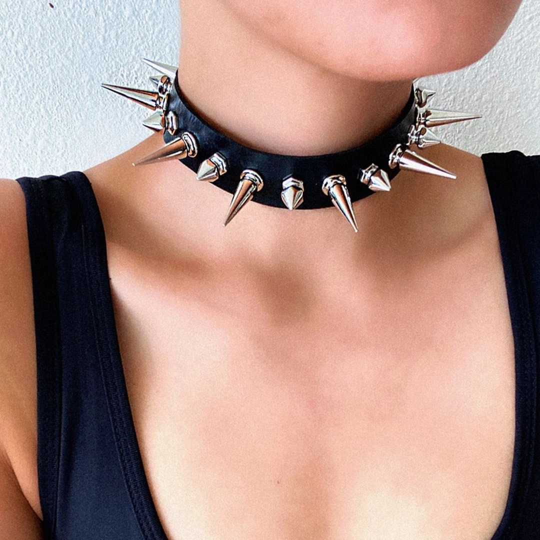 Collier Choker en Cuir Noir Clouté Style Punk Gothique – Image 2
