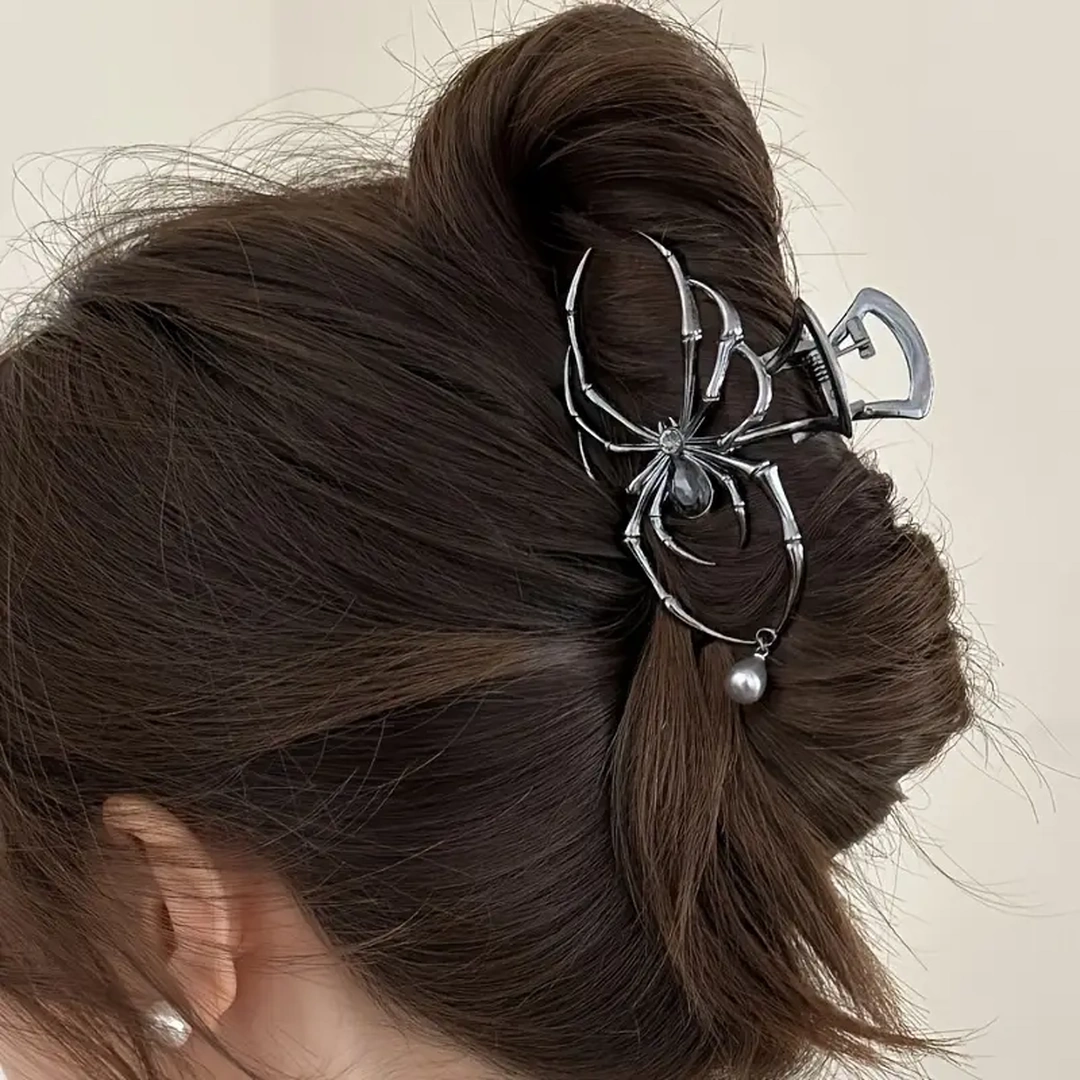 Pince à Cheveux Araignée en Acier Noir & Perles – Image 3