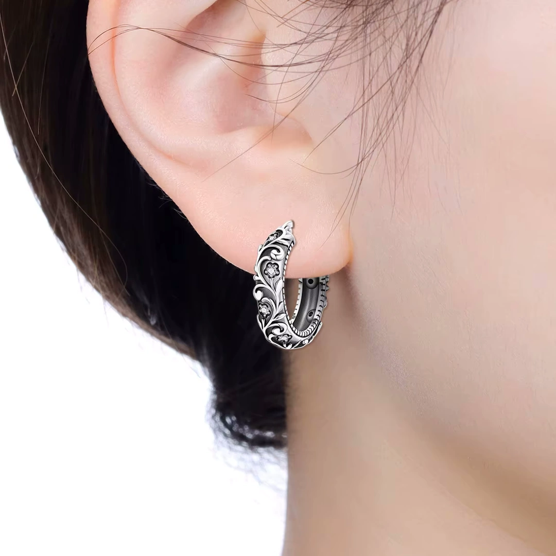 Créoles Florales Gothiques Argent 925 & Zircons – Image 3