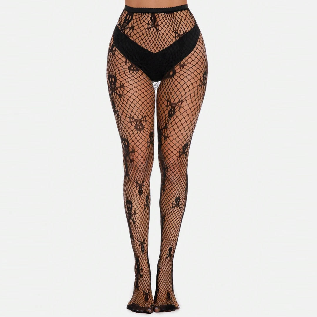 Collant Tête de Mort sur Résille Noire Ajourée – Image 4