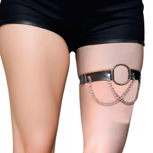 Harnais de Jambe Gothique en Cuir avec Anneau et Chaînes
