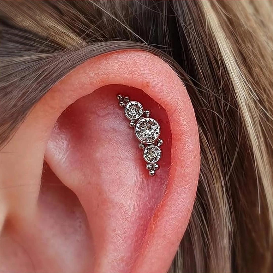 Piercing Labret Titane Harmonie de Zircons & Billes – Image 5