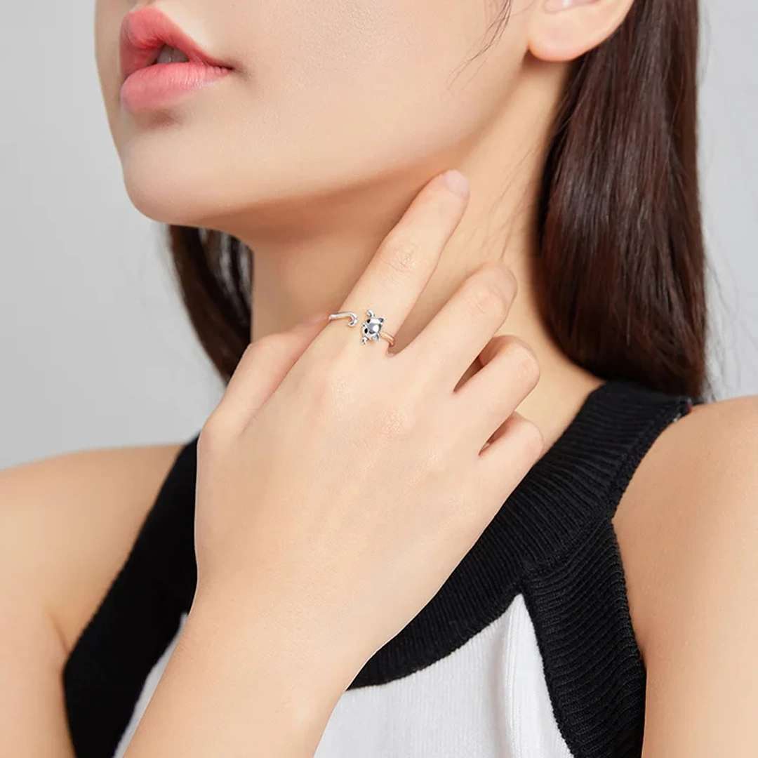 Bague Chat Espiègle Réglable en Acier Inoxydable – Image 3